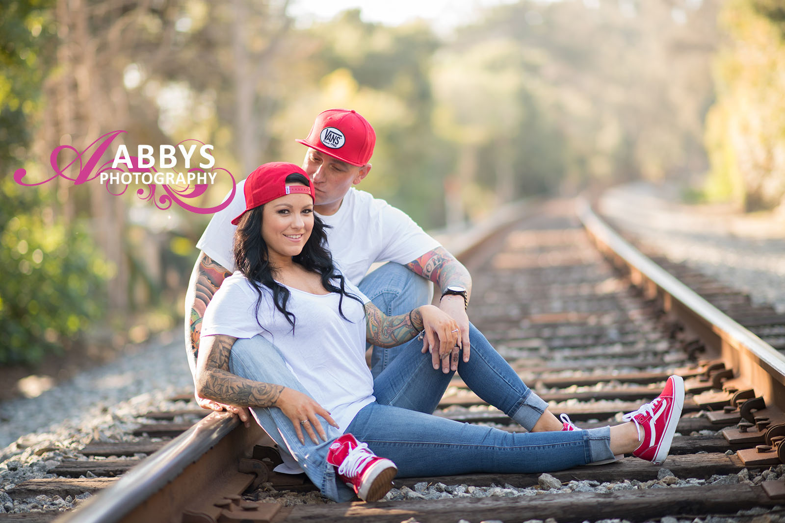 Engagement photography can be shot on either side of the tracks. 