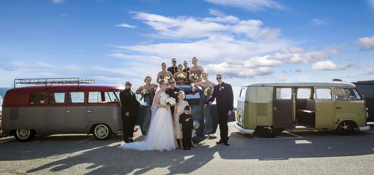 Wedding photography can include the wedding party as well as Volkswagens. 