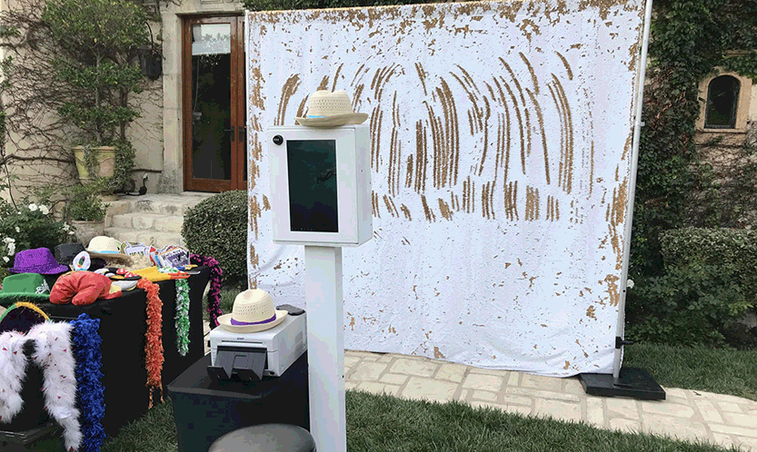 A Bakersfield selfie station comes with open air photo booth, props, custom background and everything else you see here.